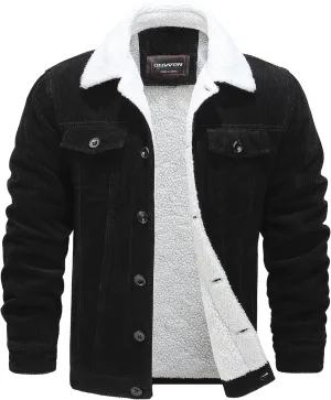 HOW'ON Men's Corduroy Jacket Sherpa Lined Warm Jackets Fur Collar Casual Coats