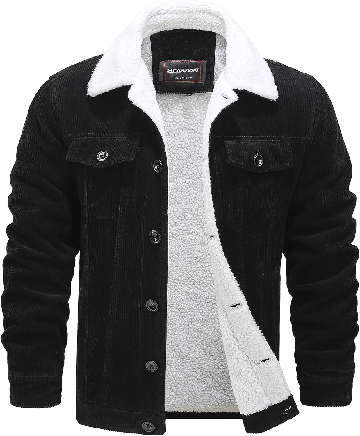 HOW'ON Men's Corduroy Jacket Sherpa Lined Warm Jackets Fur Collar Casual Coats