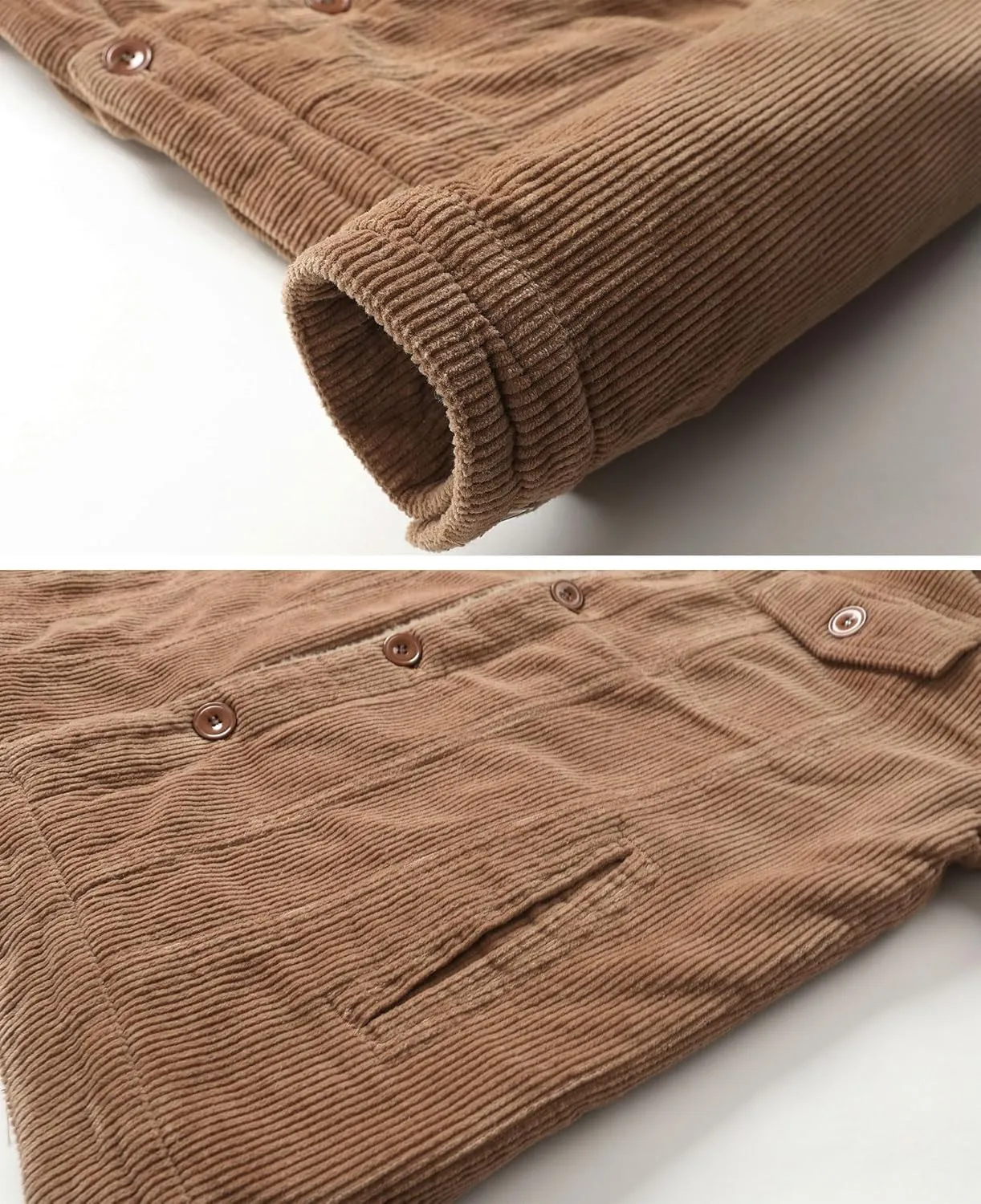 HOW'ON Men's Corduroy Jacket Sherpa Lined Warm Jackets Fur Collar Casual Coats
