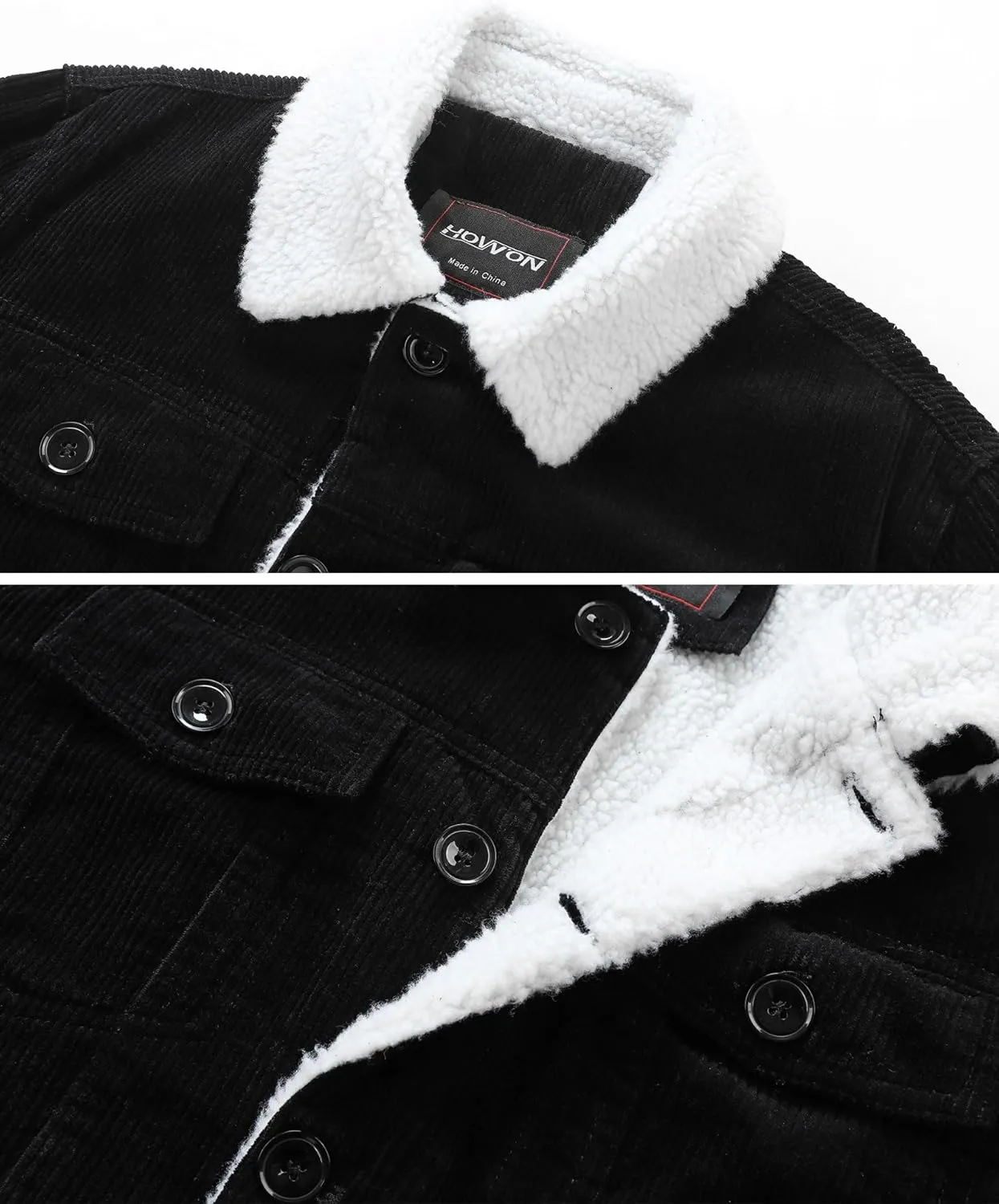 HOW'ON Men's Corduroy Jacket Sherpa Lined Warm Jackets Fur Collar Casual Coats