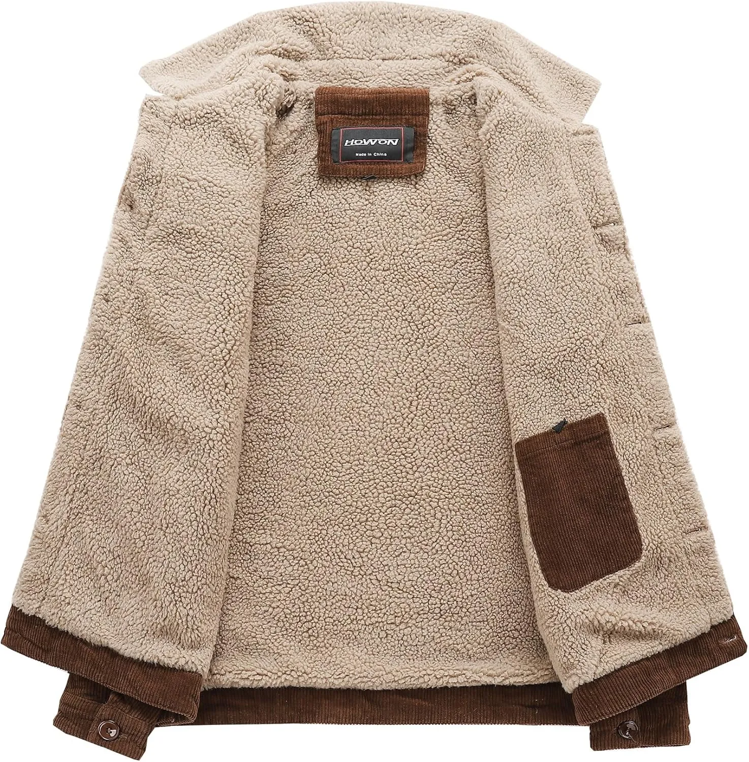 HOW'ON Men's Corduroy Jacket Sherpa Lined Warm Jackets Fur Collar Casual Coats
