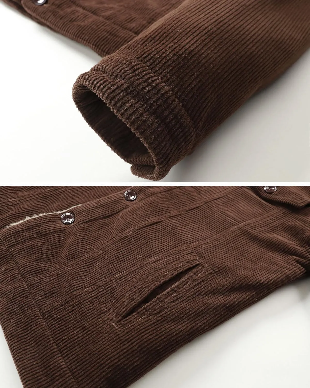 HOW'ON Men's Corduroy Jacket Sherpa Lined Warm Jackets Fur Collar Casual Coats