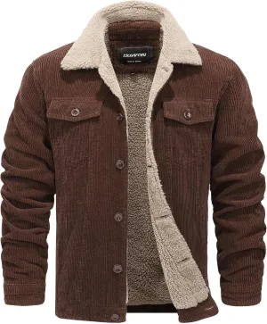 HOW'ON Men's Corduroy Jacket Sherpa Lined Warm Jackets Fur Collar Casual Coats