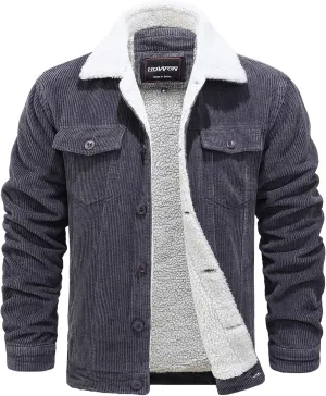 HOW'ON Men's Corduroy Jacket Sherpa Lined Warm Jackets Fur Collar Casual Coats