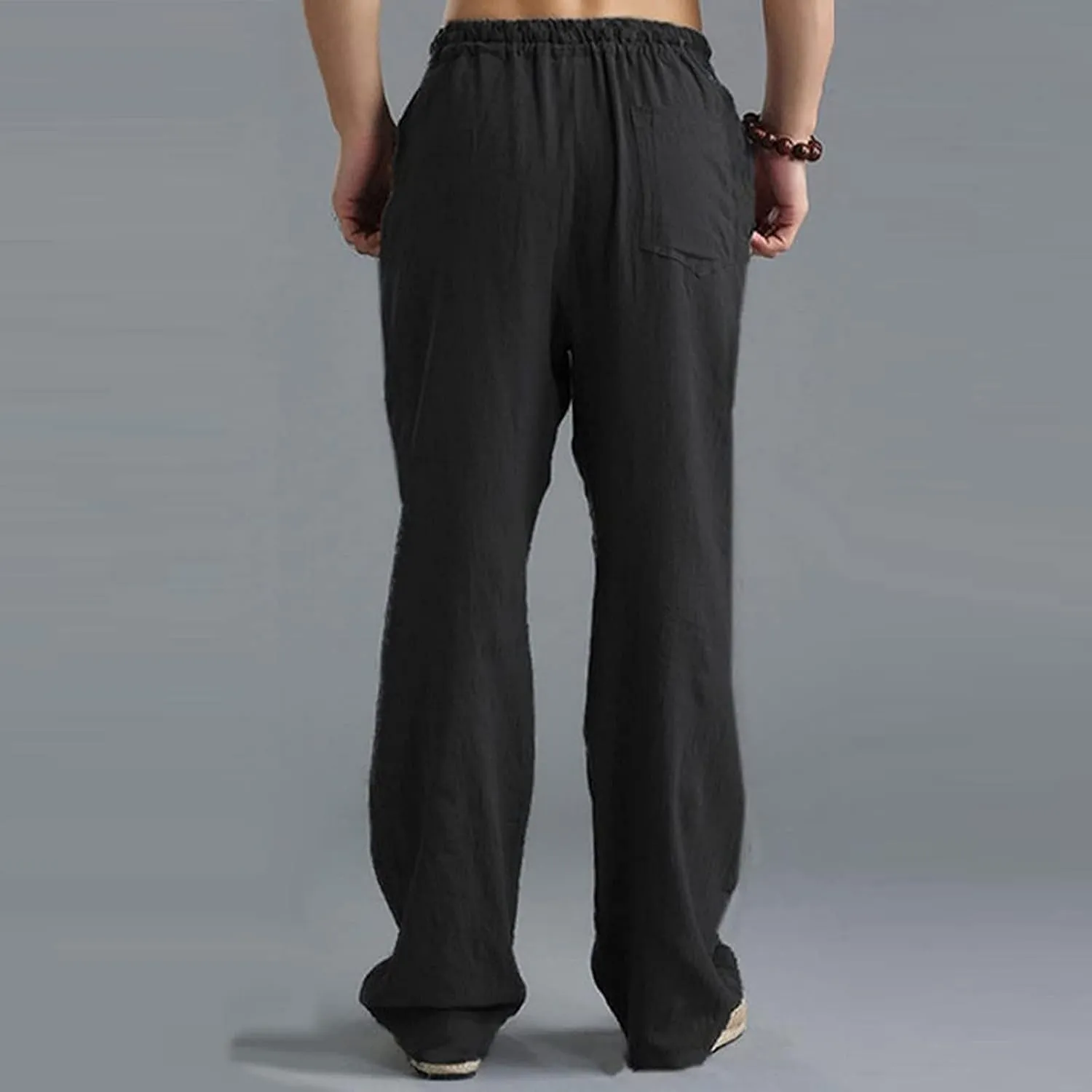 HUANLE Long Pants for Mens Linen Pants Casual Loose Lightweight Drawstring Elastic Waist Summer Yoga Beach Trousers