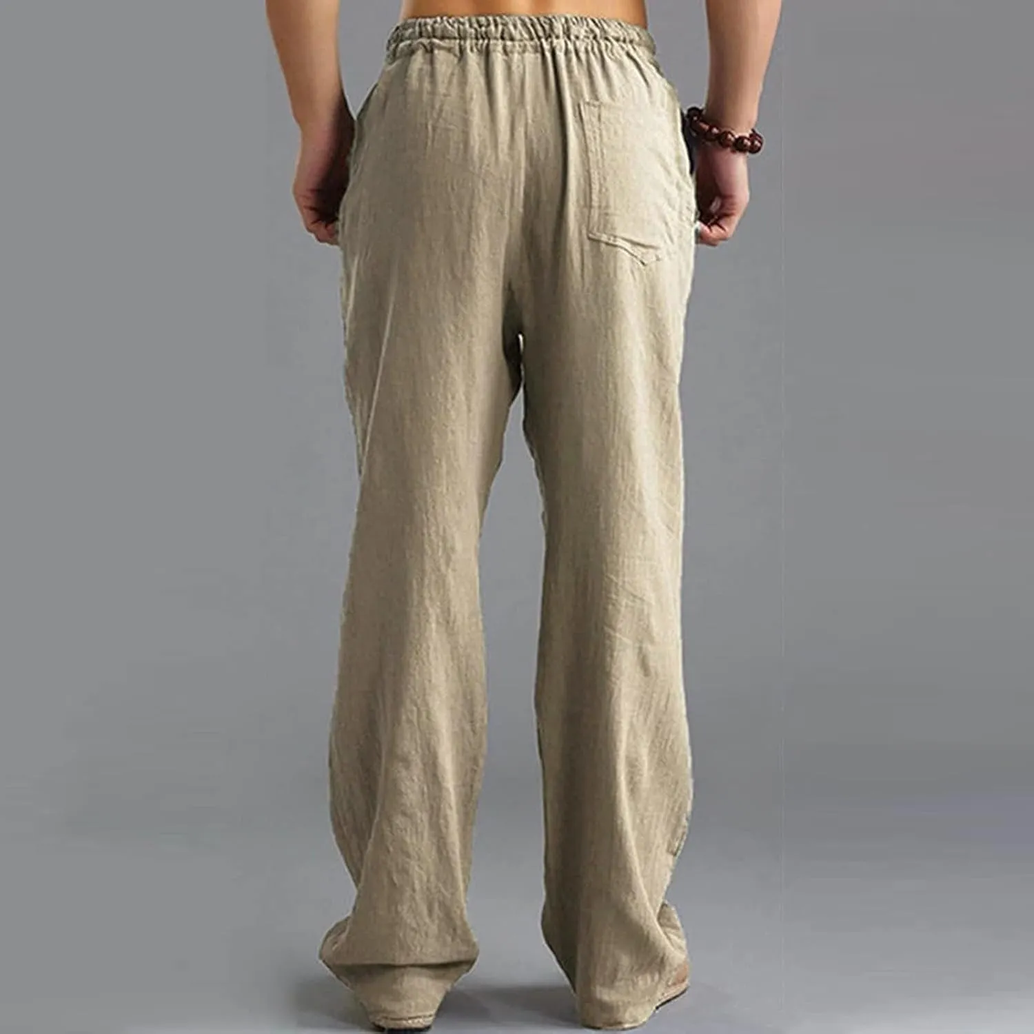HUANLE Long Pants for Mens Linen Pants Casual Loose Lightweight Drawstring Elastic Waist Summer Yoga Beach Trousers