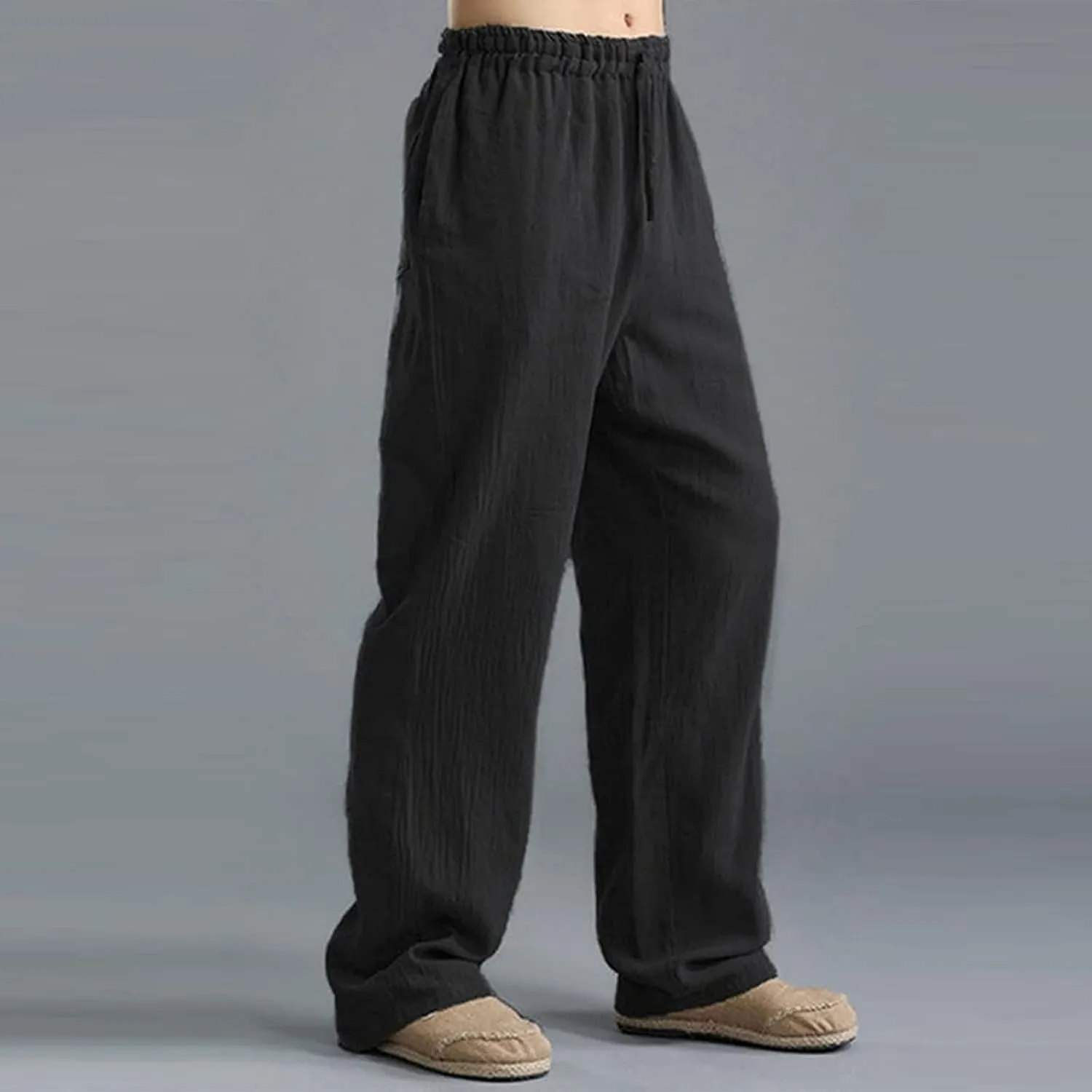 HUANLE Long Pants for Mens Linen Pants Casual Loose Lightweight Drawstring Elastic Waist Summer Yoga Beach Trousers