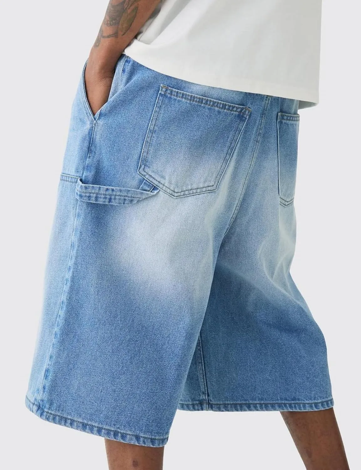 IDEALSANXUN Baggy Jean Shorts Men Summer Casual Jorts Relaxed Fit Long Denim Shorts