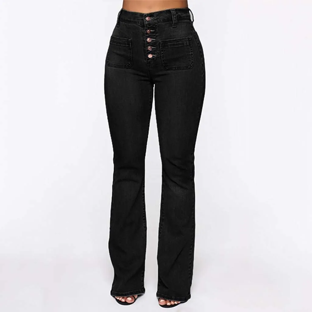 Juniors Bell Bottom High Waist Stretch Fitted Wide Leg Bootcut Denim Flare Jeans Plus Size