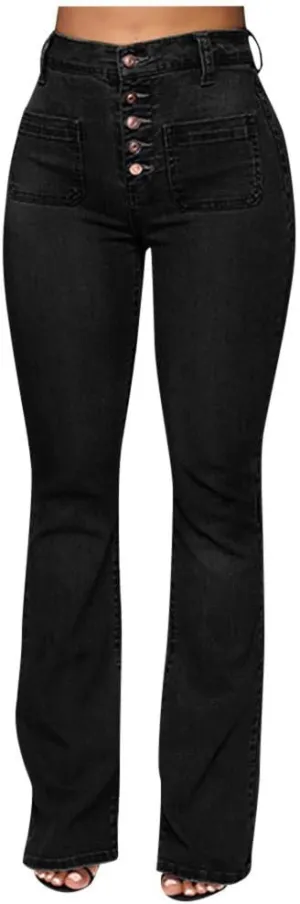 Juniors Bell Bottom High Waist Stretch Fitted Wide Leg Bootcut Denim Flare Jeans Plus Size