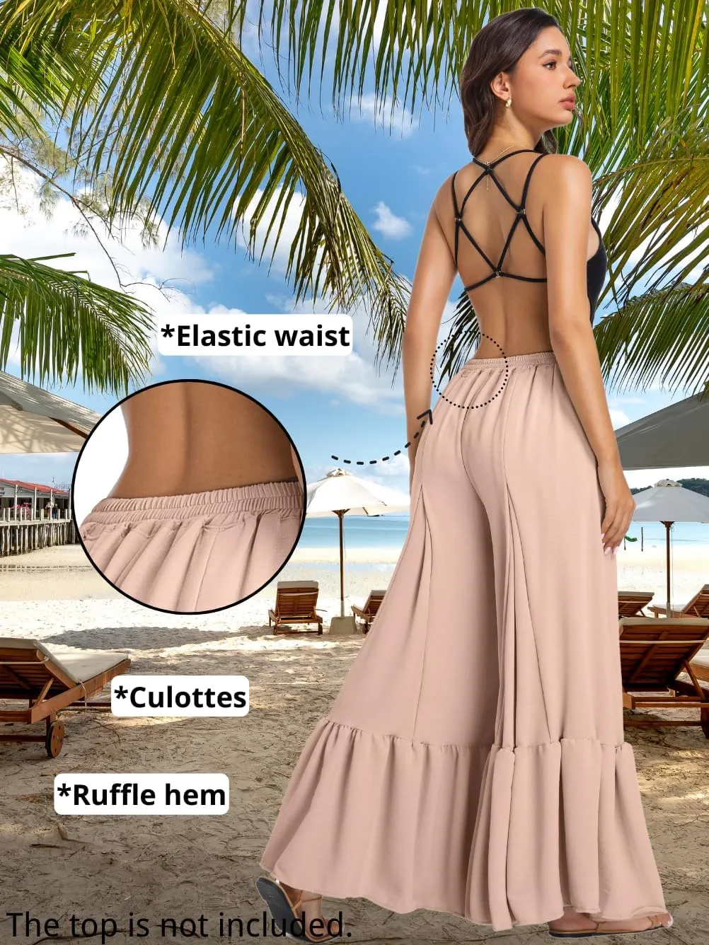 Kaei&Shi Women Casual Palazzo Loose Pants,Flowy Ruffle Wide Leg Baggy Pant Summer