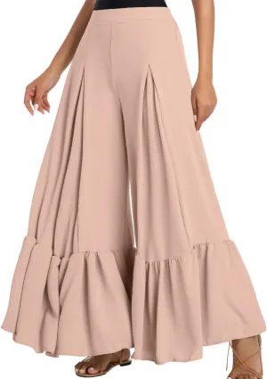 Kaei&Shi Women Casual Palazzo Loose Pants,Flowy Ruffle Wide Leg Baggy Pant Summer