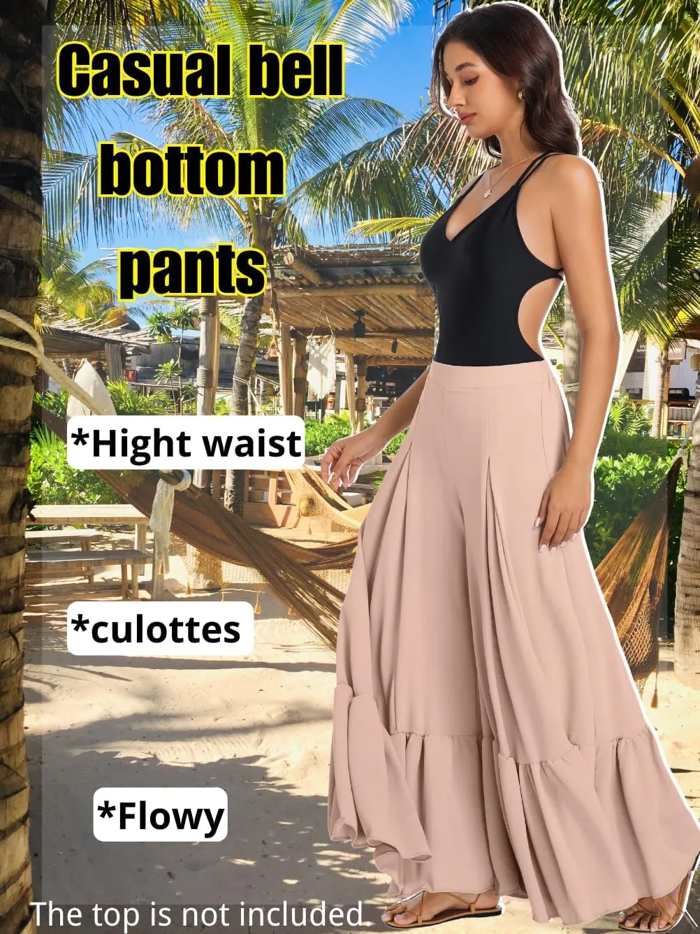 Kaei&Shi Women Casual Palazzo Loose Pants,Flowy Ruffle Wide Leg Baggy Pant Summer
