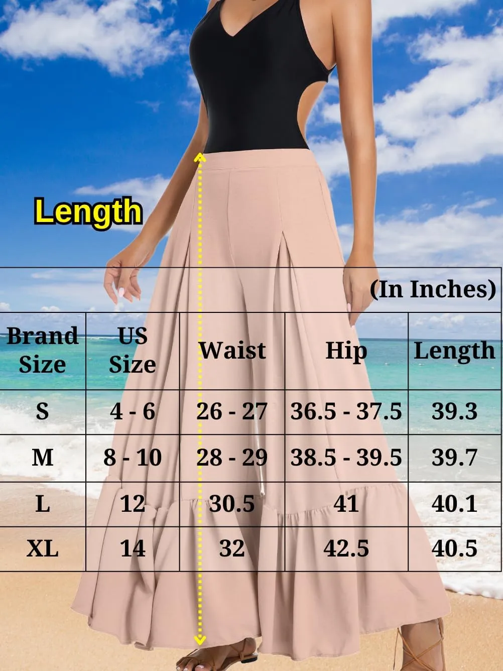 Kaei&Shi Women Casual Palazzo Loose Pants,Flowy Ruffle Wide Leg Baggy Pant Summer
