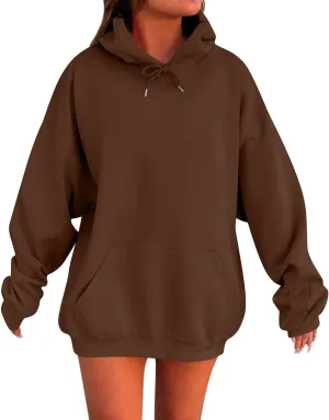 KIKX0DE Womens Oversized Sweatshirts Fleece Hoodies Long Sleeve Shirts Pullover Drop Shoulder Outfits 2024 With Pocket