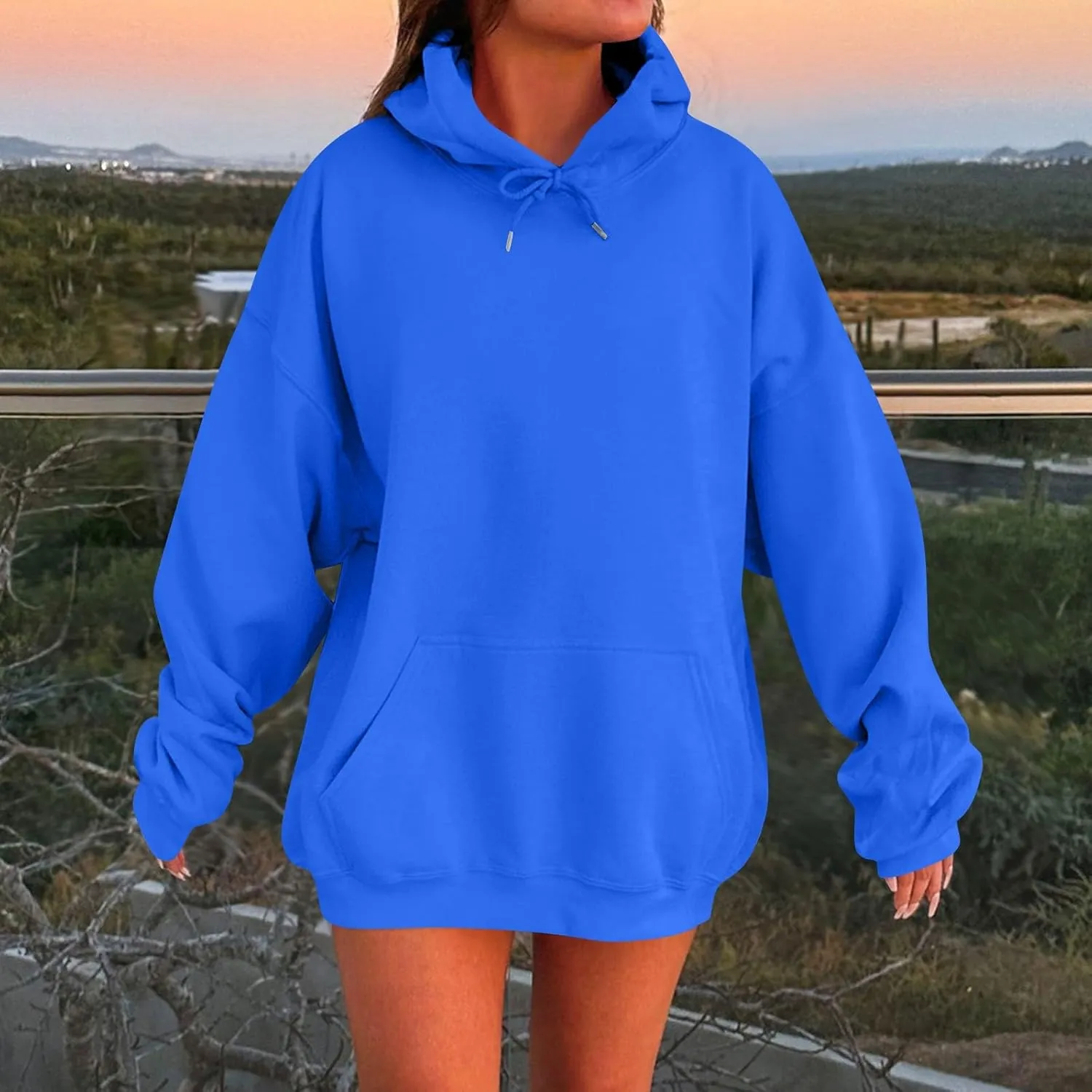 KIKX0DE Womens Oversized Sweatshirts Fleece Hoodies Long Sleeve Shirts Pullover Drop Shoulder Outfits 2024 With Pocket