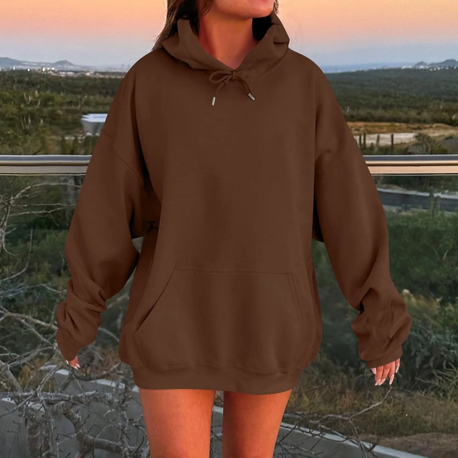KIKX0DE Womens Oversized Sweatshirts Fleece Hoodies Long Sleeve Shirts Pullover Drop Shoulder Outfits 2024 With Pocket