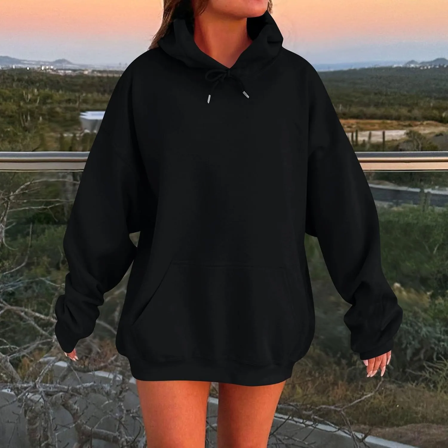 KIKX0DE Womens Oversized Sweatshirts Fleece Hoodies Long Sleeve Shirts Pullover Drop Shoulder Outfits 2024 With Pocket