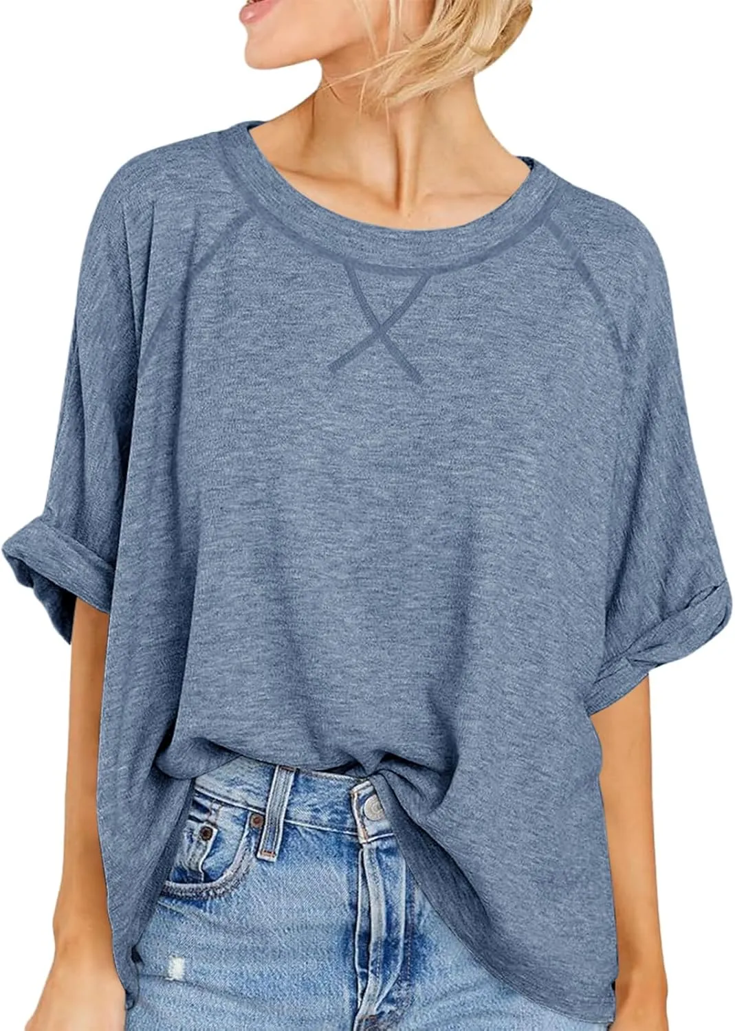 Langwyqu Oversized Tshirts Summer Short Sleeve Shirts Casual Loose Fit Basic Tees