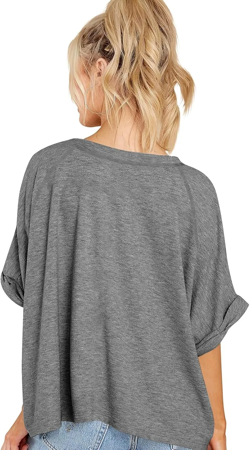 Langwyqu Oversized Tshirts Summer Short Sleeve Shirts Casual Loose Fit Basic Tees