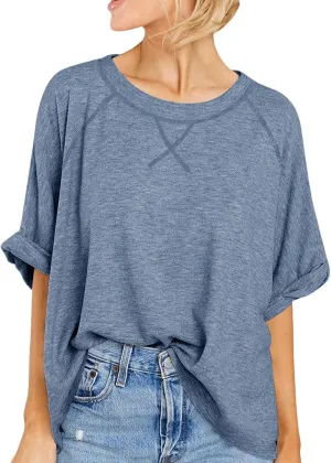 Langwyqu Oversized Tshirts Summer Short Sleeve Shirts Casual Loose Fit Basic Tees