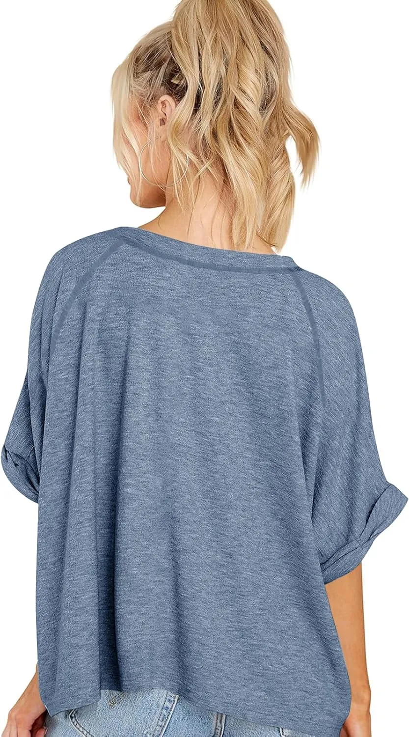 Langwyqu Oversized Tshirts Summer Short Sleeve Shirts Casual Loose Fit Basic Tees