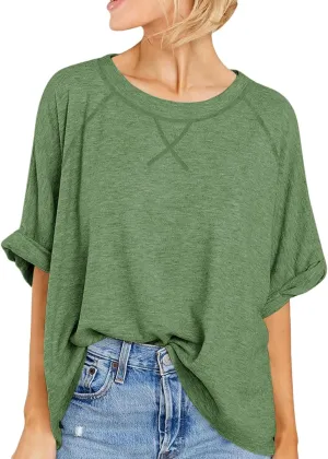 Langwyqu Oversized Tshirts Summer Short Sleeve Shirts Casual Loose Fit Basic Tees