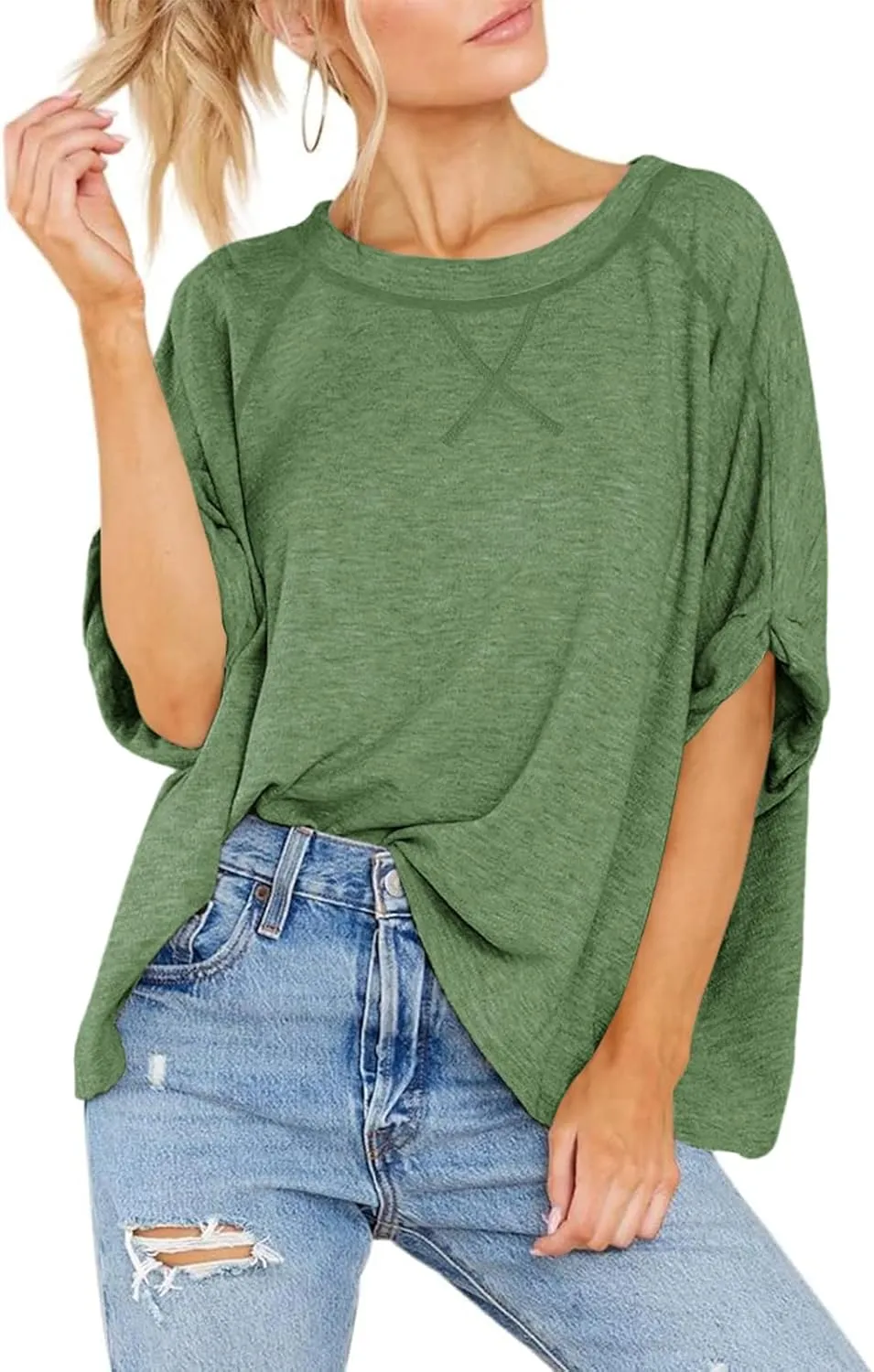 Langwyqu Oversized Tshirts Summer Short Sleeve Shirts Casual Loose Fit Basic Tees