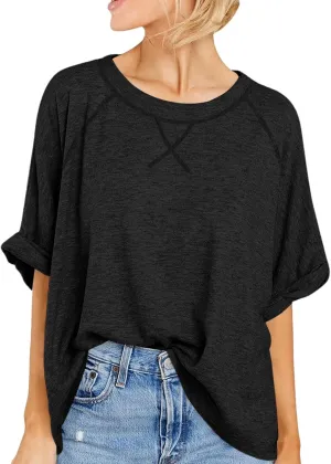 Langwyqu Oversized Tshirts Summer Short Sleeve Shirts Casual Loose Fit Basic Tees