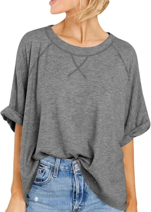 Langwyqu Oversized Tshirts Summer Short Sleeve Shirts Casual Loose Fit Basic Tees