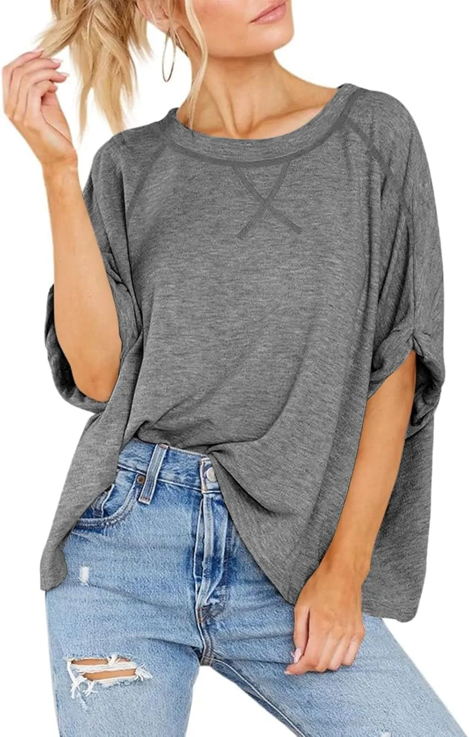 Langwyqu Oversized Tshirts Summer Short Sleeve Shirts Casual Loose Fit Basic Tees