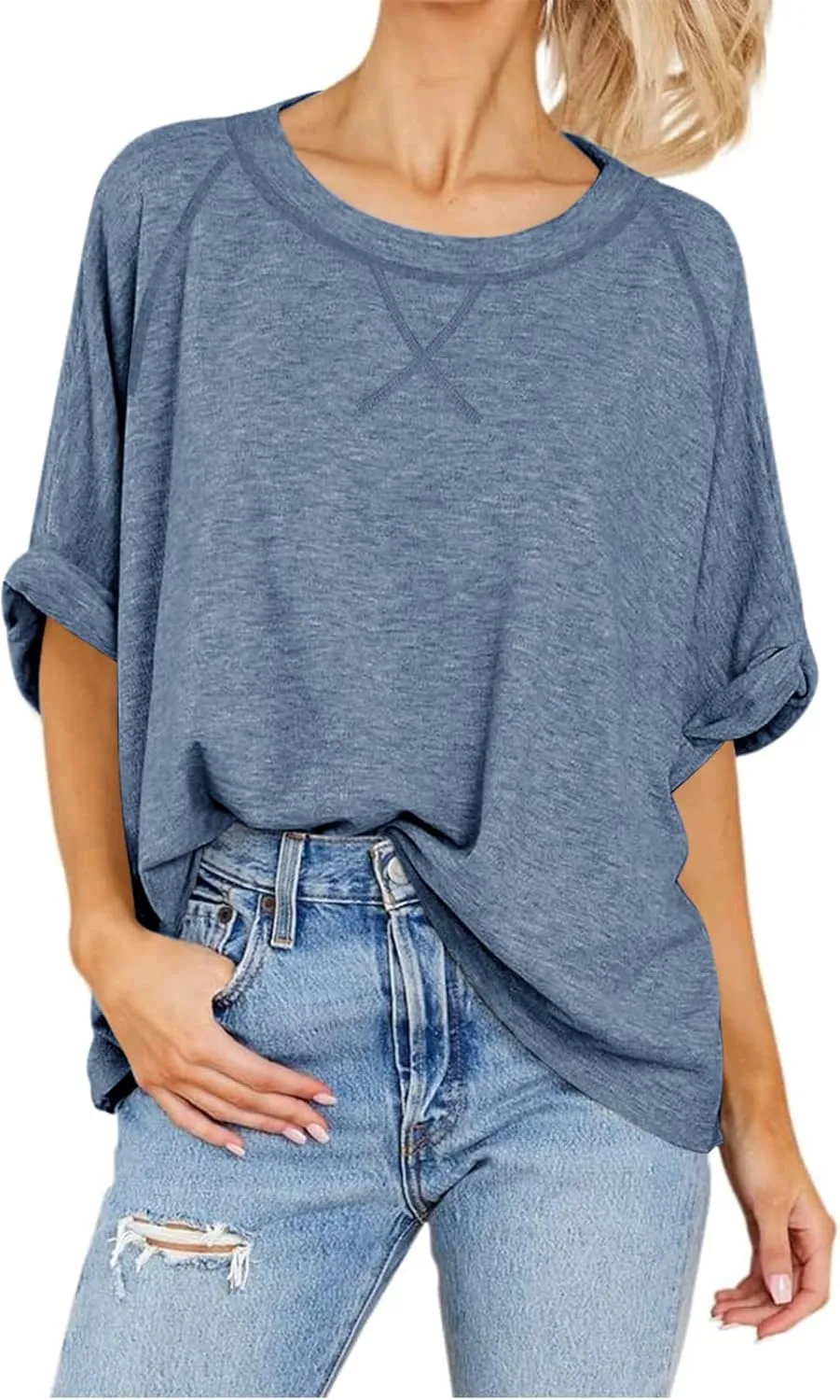 Langwyqu Oversized Tshirts Summer Short Sleeve Shirts Casual Loose Fit Basic Tees