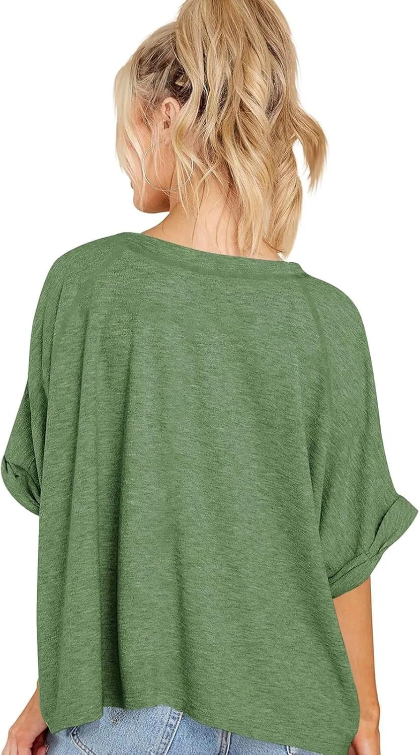 Langwyqu Oversized Tshirts Summer Short Sleeve Shirts Casual Loose Fit Basic Tees