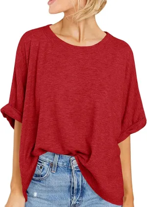 Langwyqu Womens Tops Oversized Tshirts Summer Short Sleeve T Shirts Casual Loose Fit Basic Tees