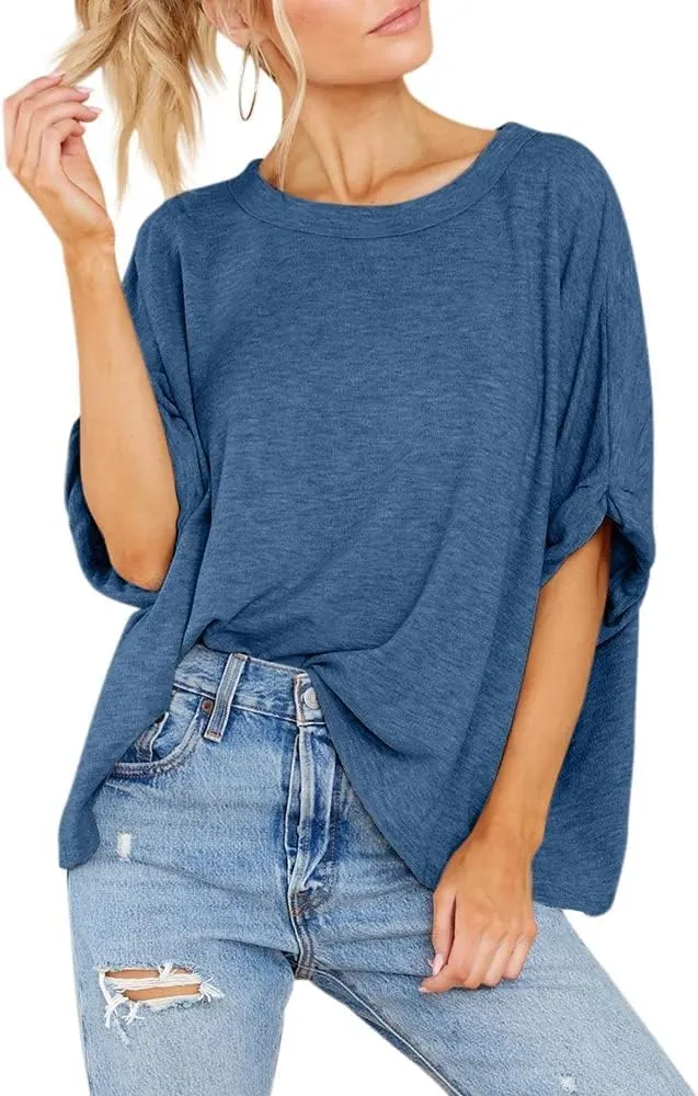 Langwyqu Womens Tops Oversized Tshirts Summer Short Sleeve T Shirts Casual Loose Fit Basic Tees