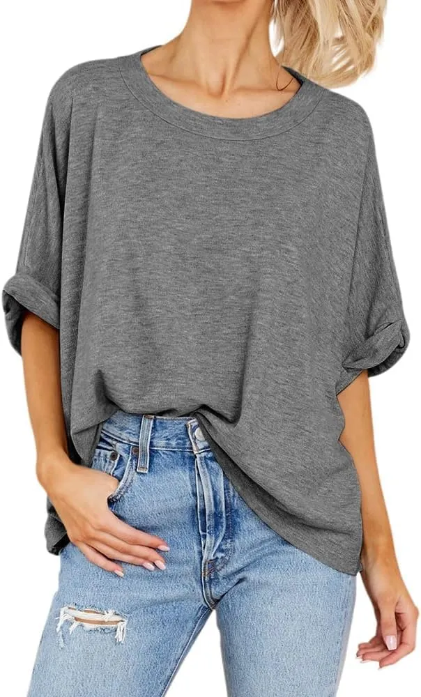 Langwyqu Womens Tops Oversized Tshirts Summer Short Sleeve T Shirts Casual Loose Fit Basic Tees