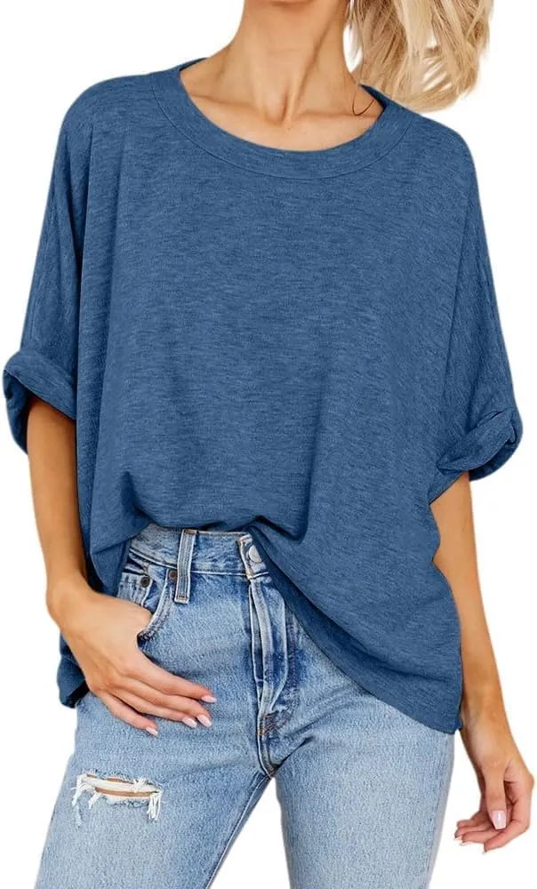 Langwyqu Womens Tops Oversized Tshirts Summer Short Sleeve T Shirts Casual Loose Fit Basic Tees