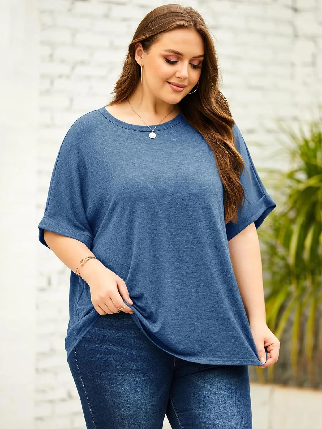Langwyqu Womens Tops Oversized Tshirts Summer Short Sleeve T Shirts Casual Loose Fit Basic Tees