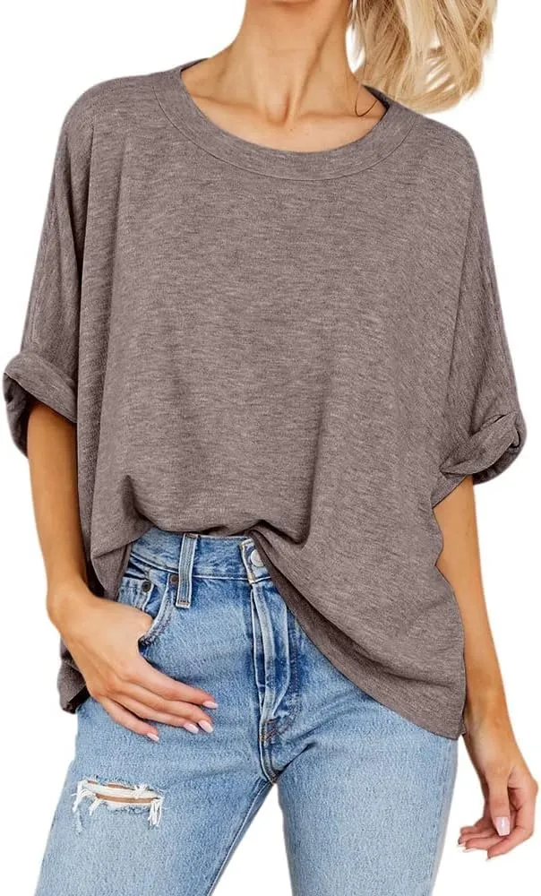 Langwyqu Womens Tops Oversized Tshirts Summer Short Sleeve T Shirts Casual Loose Fit Basic Tees