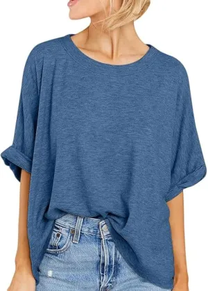 Langwyqu Womens Tops Oversized Tshirts Summer Short Sleeve T Shirts Casual Loose Fit Basic Tees