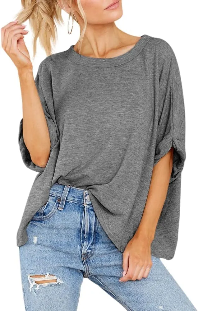 Langwyqu Womens Tops Oversized Tshirts Summer Short Sleeve T Shirts Casual Loose Fit Basic Tees