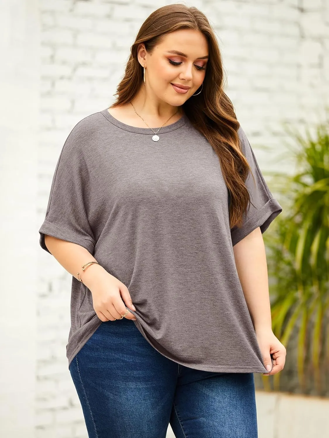 Langwyqu Womens Tops Oversized Tshirts Summer Short Sleeve T Shirts Casual Loose Fit Basic Tees