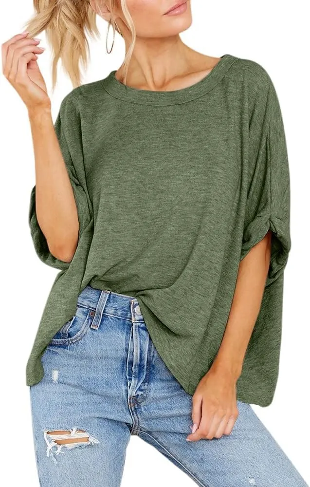 Langwyqu Womens Tops Oversized Tshirts Summer Short Sleeve T Shirts Casual Loose Fit Basic Tees