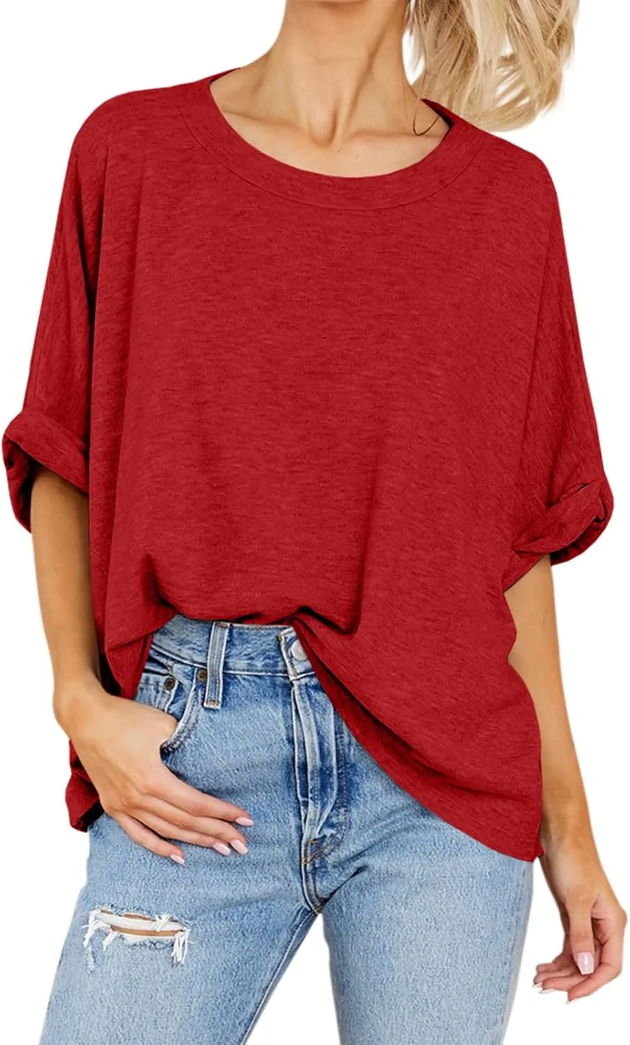 Langwyqu Womens Tops Oversized Tshirts Summer Short Sleeve T Shirts Casual Loose Fit Basic Tees
