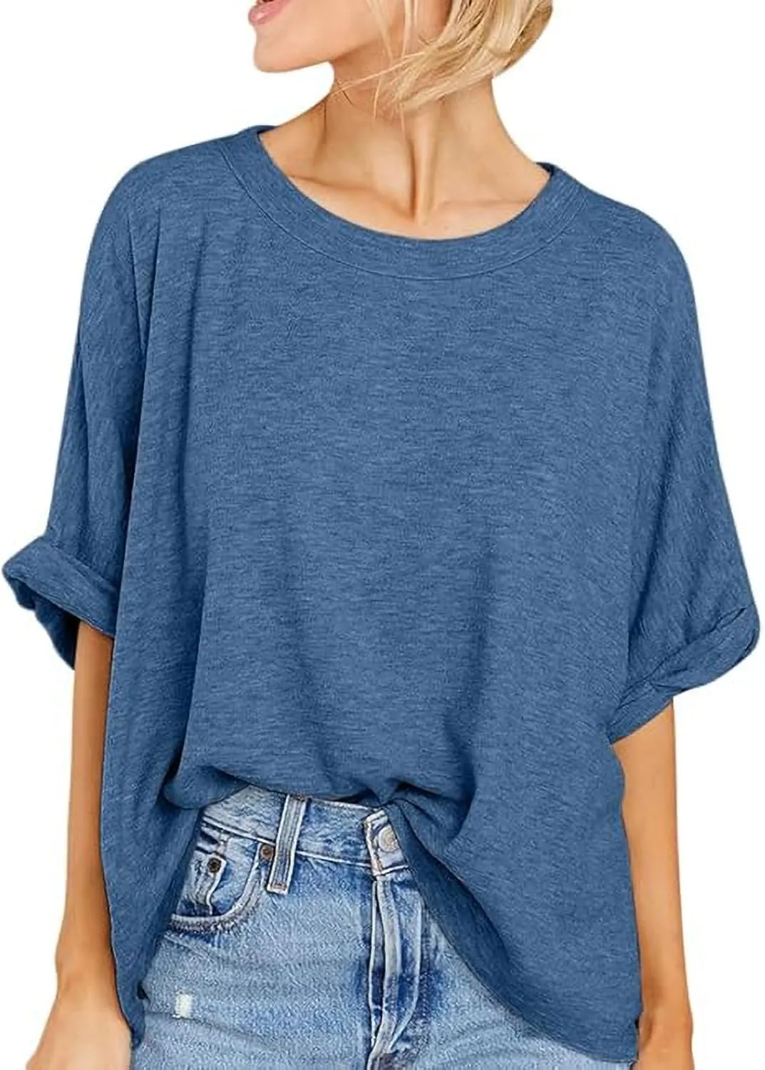 Langwyqu Womens Tops Oversized Tshirts Summer Short Sleeve T Shirts Casual Loose Fit Basic Tees