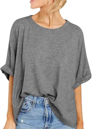Langwyqu Womens Tops Oversized Tshirts Summer Short Sleeve T Shirts Casual Loose Fit Basic Tees
