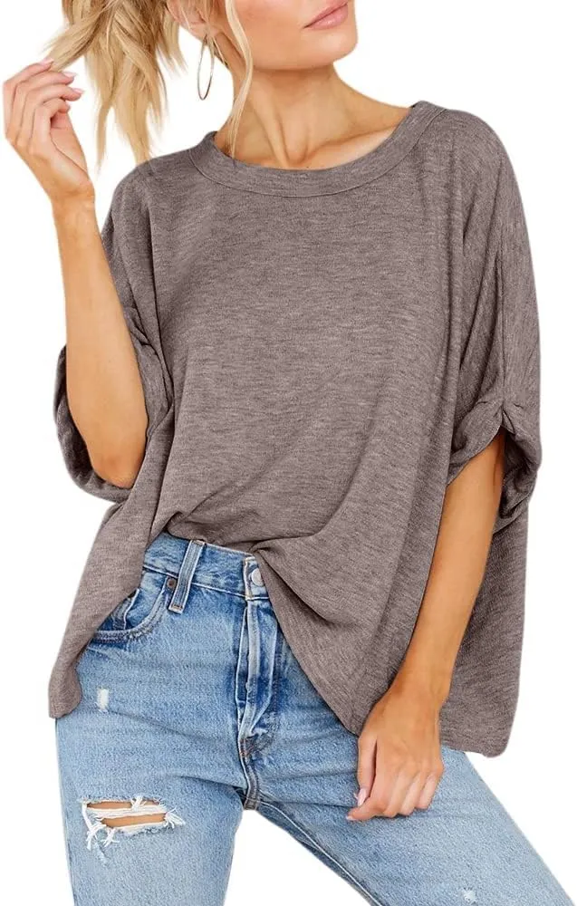 Langwyqu Womens Tops Oversized Tshirts Summer Short Sleeve T Shirts Casual Loose Fit Basic Tees