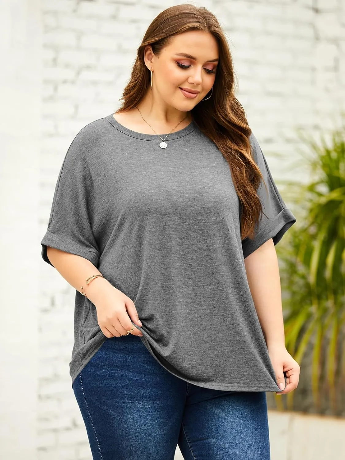 Langwyqu Womens Tops Oversized Tshirts Summer Short Sleeve T Shirts Casual Loose Fit Basic Tees