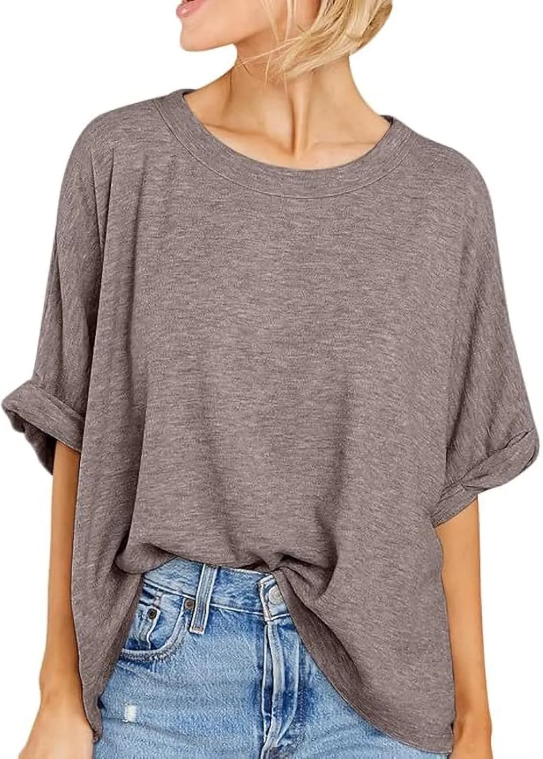 Langwyqu Womens Tops Oversized Tshirts Summer Short Sleeve T Shirts Casual Loose Fit Basic Tees
