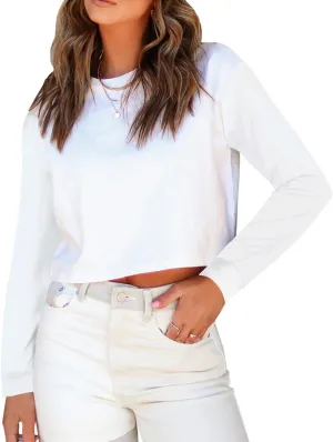 LCXWFE Women Summer Crop Tops Casual Round Neck Cropped T Shirt Solid Color Basic Tees